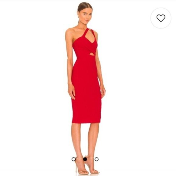 Nookie Red Halter Coco Midi Dress with Front Cut Out in Fire - Picture 1 of 7